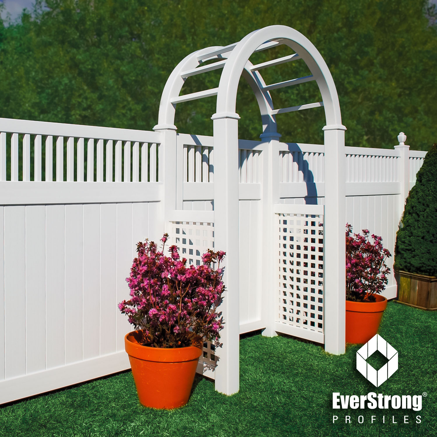 Classic White Tongue and Groove Privacy Fence with Framed Classic Victorian Picket Topper made with EverStrong Profiles for Vinyl Fence and Railing #fence #fences #vinylfence #pvcfence #vinylfences #pvcfences #picketfence #fencecompany #fencecontractor #fenceinstaller #fencesupplies #longisland #longislandny #connecticut #rhodeisland #massachusetts #newjersey #pennsylvania #thenortheast #tristatearea