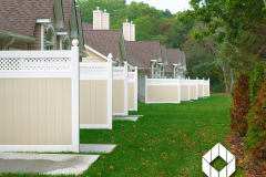 Classic White and Classic Beige Privacy Fence Style with Small Diagonal Lattice Made With EverStrong Profiles for Vinyl Fence and Railing #fence #fences #vinylfence #pvcfence #vinylfences #pvcfences #picketfence #fencecompany #fencecontractor #fenceinstaller #fencesupplies #longisland #longislandny #connecticut #rhodeisland #massachusetts #newjersey #pennsylvania #thenortheast #tristatearea
